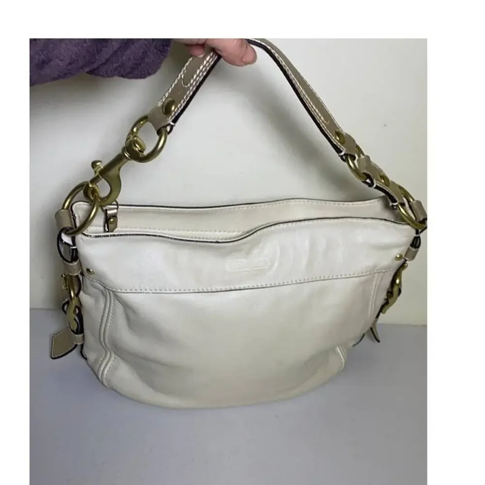 Coach Cream and Metallic Leather Hobo Bag vtg